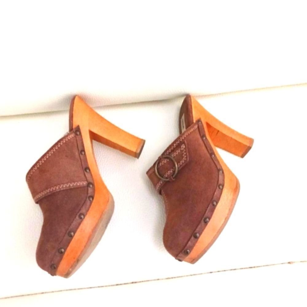 Steve Madden Faris Vintage 1990's Y2K Style Brown Suede Clogs Mules Sz…